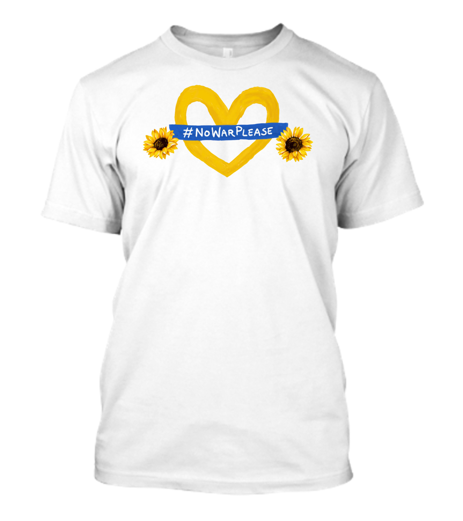 NoWarPlease Yellow Heart Sunflowers Russian Message T-Shirt