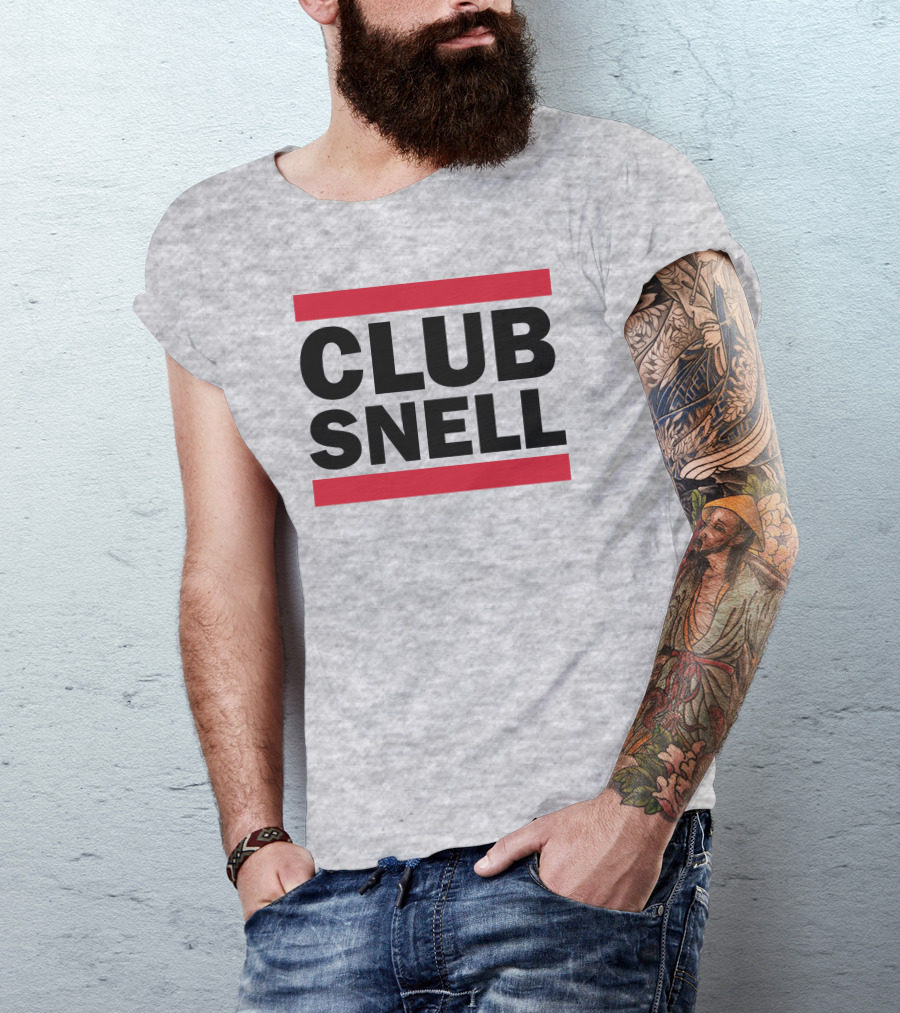 Club Snell Bold Black Text With Red Stripes On Gray Background T-Shirt