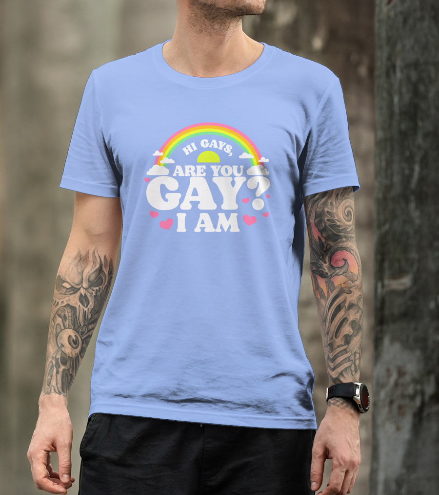 Hi Gays Are You Gay I Am Rainbow Hearts T-Shirt