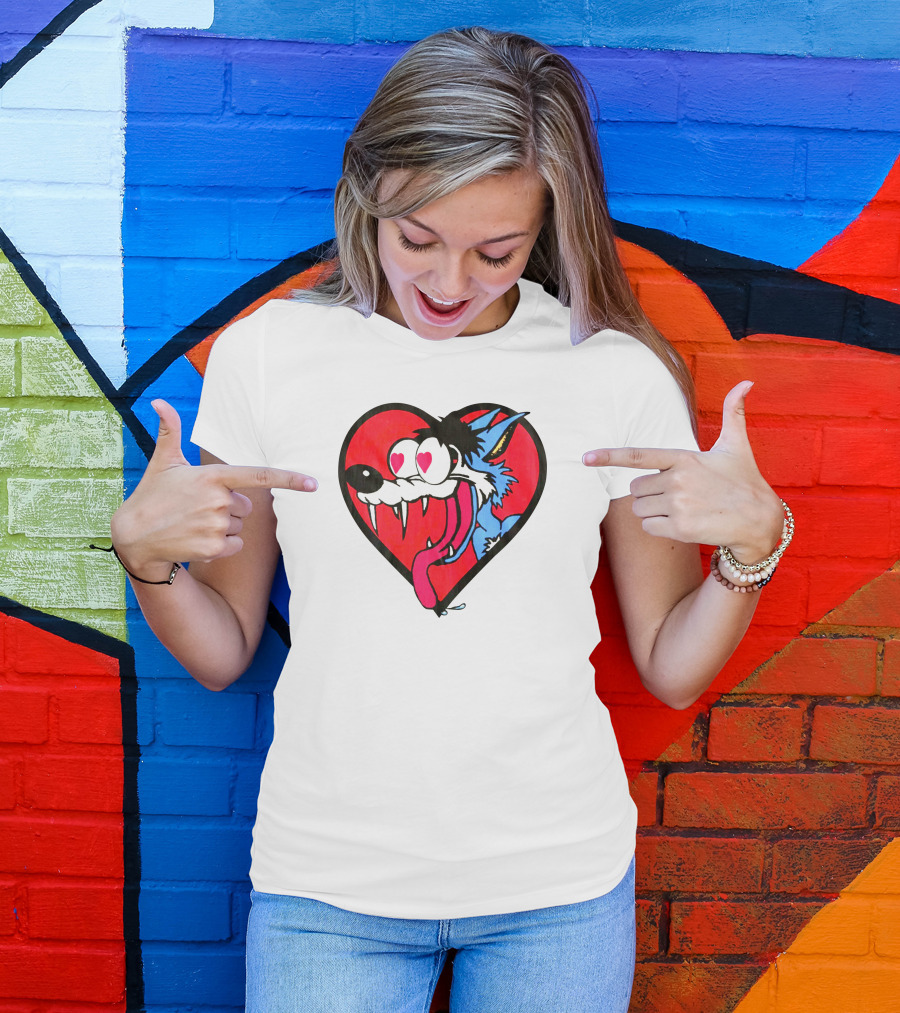 The Jesus Lizard Idiot Heart-Eyed Cartoon Wolf T-Shirt