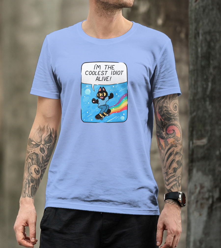 Mollyjohnt I'm The Coolest Idiot Alive Skateboarding Cat With Rainbow Trail T-Shirt