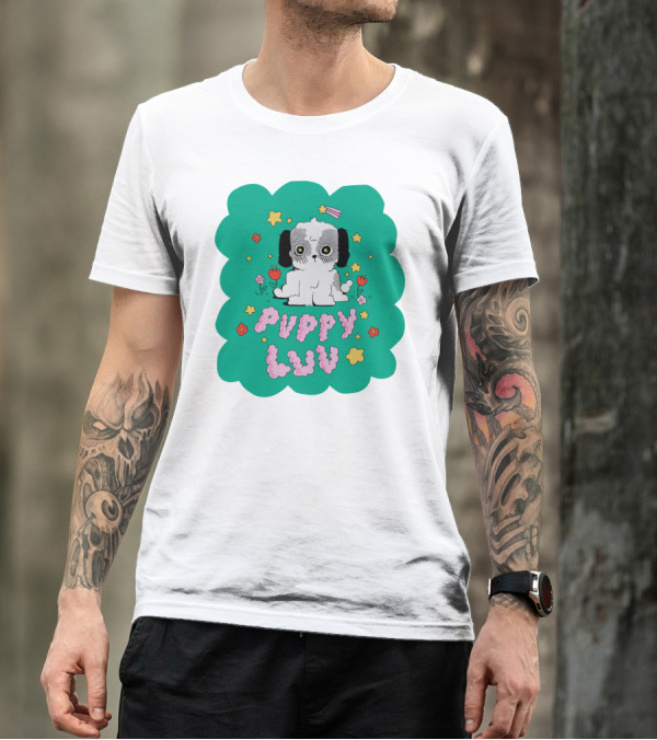 Puppy Luv Chloe Moriondo Cute Cartoon Dog With Stars And Flowers T-Shirt