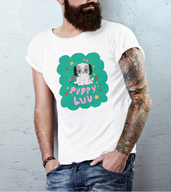 Puppy Luv Chloe Moriondo Cute Cartoon Dog With Stars And Flowers T-Shirt