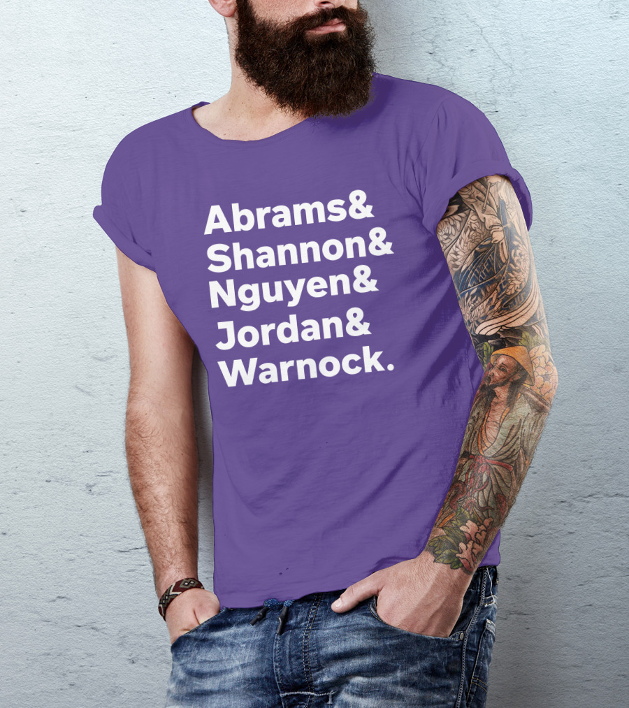Abrams Shannon Nguyen Jordan Warnock Bold Text Purple Background T-Shirt