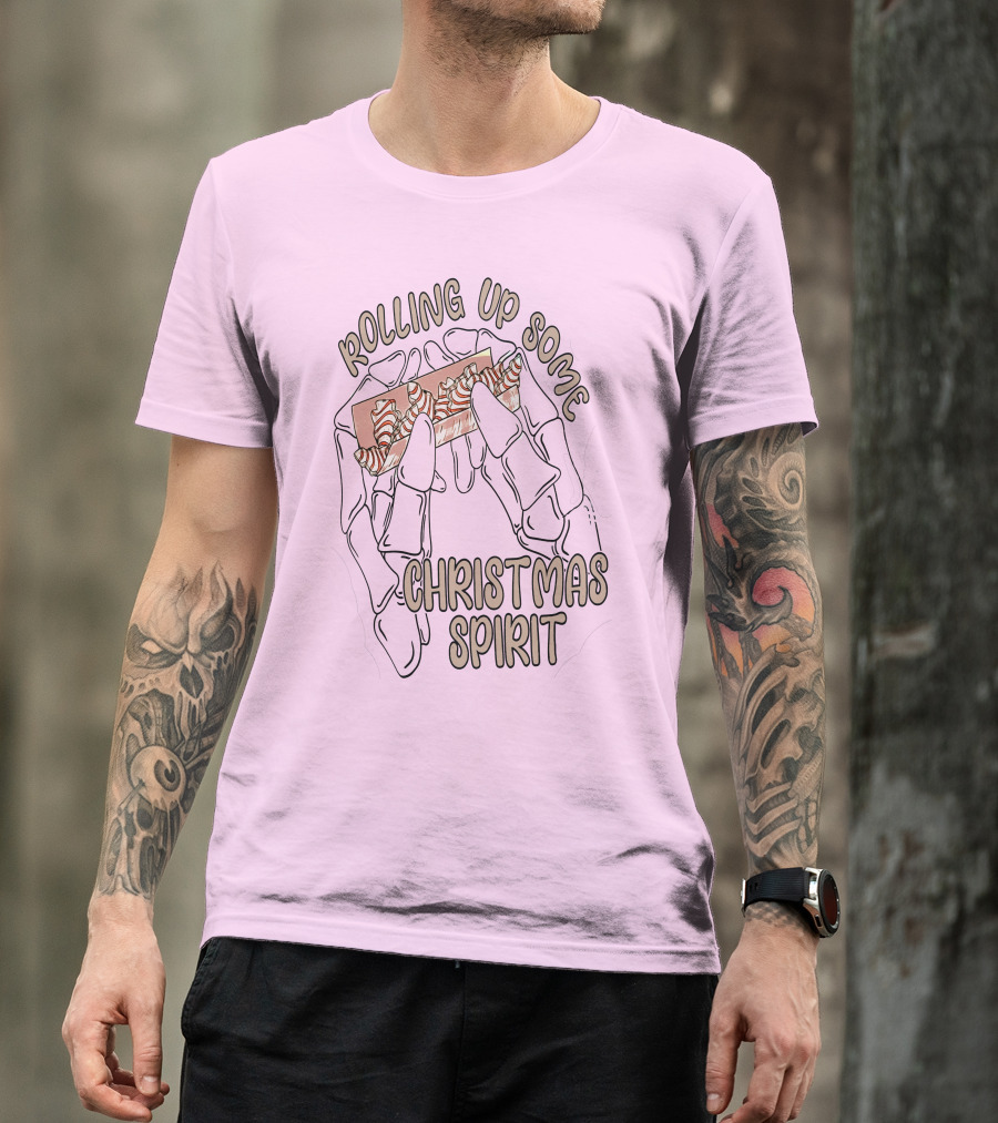 Rolling Up Some Christmas Spirit Skeleton Hands With Candy Cane Wrapper T-Shirt
