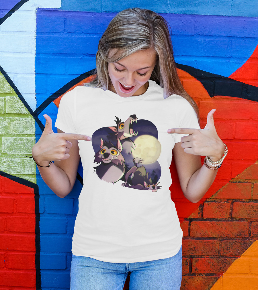 Three Wuff Moon Essential Wolves Howling Full Moon Night Sky T-Shirt