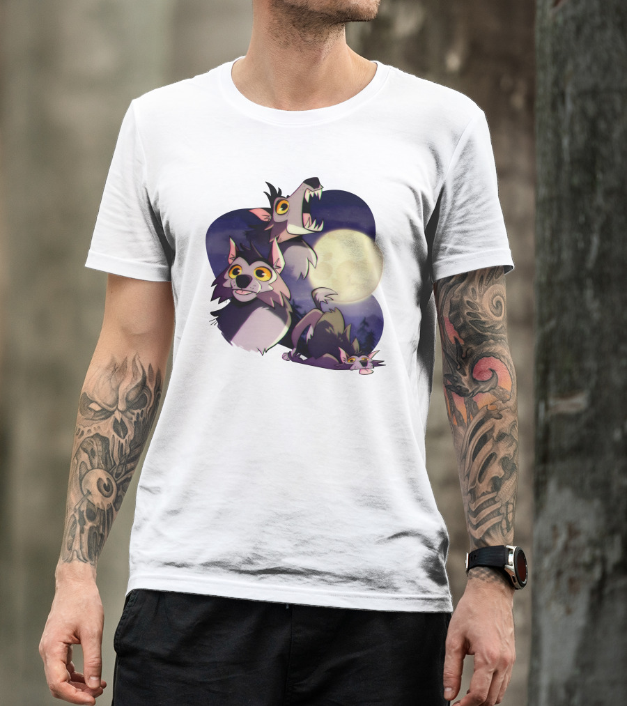 Three Wuff Moon Essential Wolves Howling Full Moon Night Sky T-Shirt