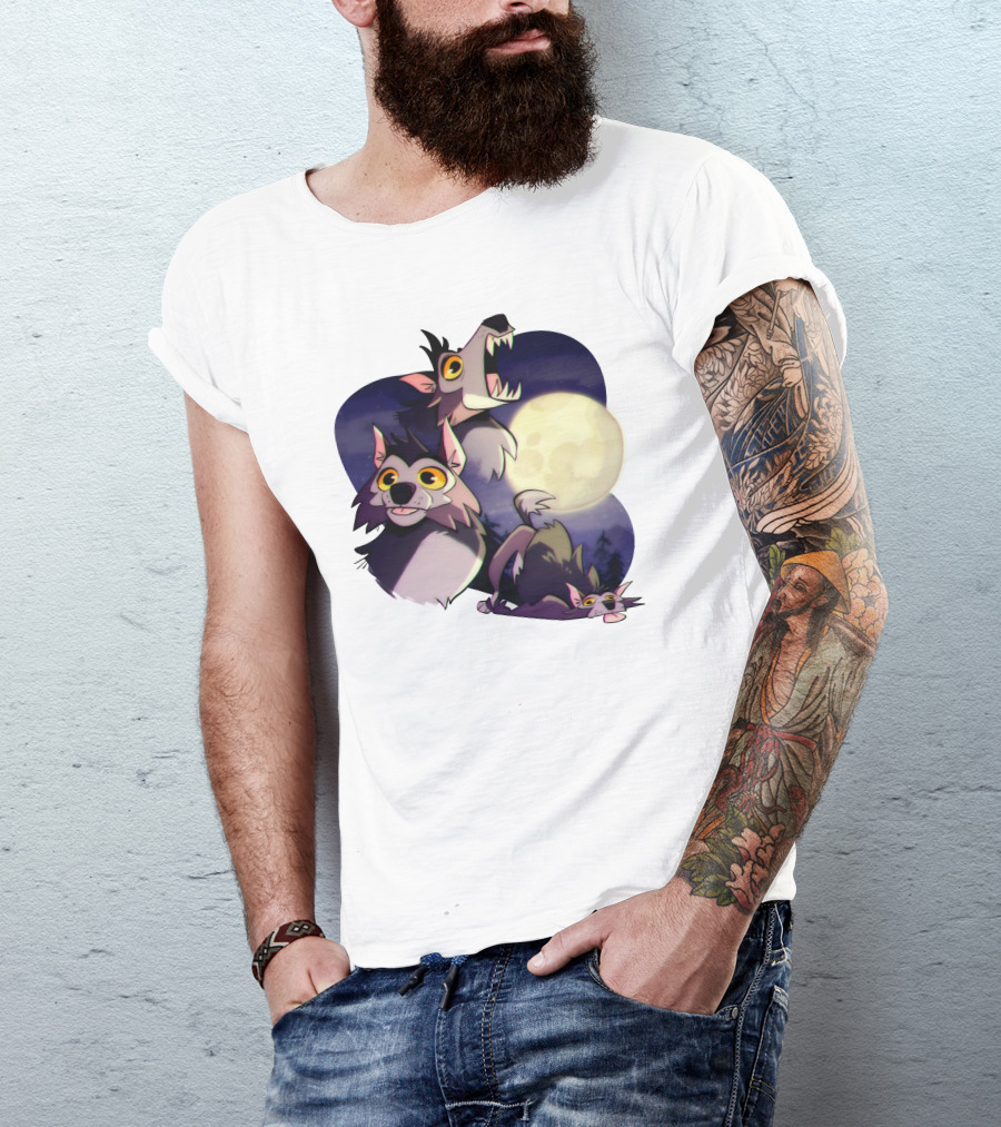 Three Wuff Moon Essential Wolves Howling Full Moon Night Sky T-Shirt