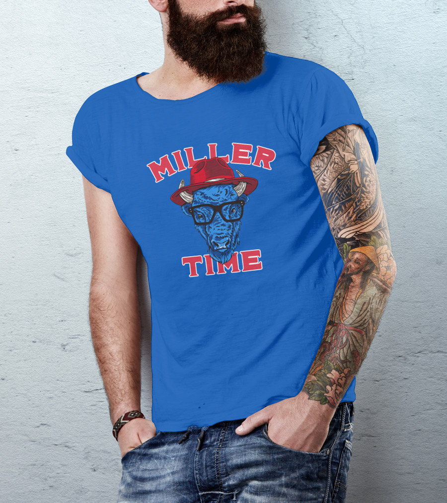 Miller Time Buffalo Red Hat Glasses Blue Buffalo T-Shirt
