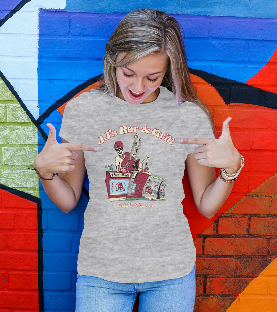 JJ's Bar And Grill Fayetteville AR Best Barstools Skeleton Playing Guitar T-Shirt