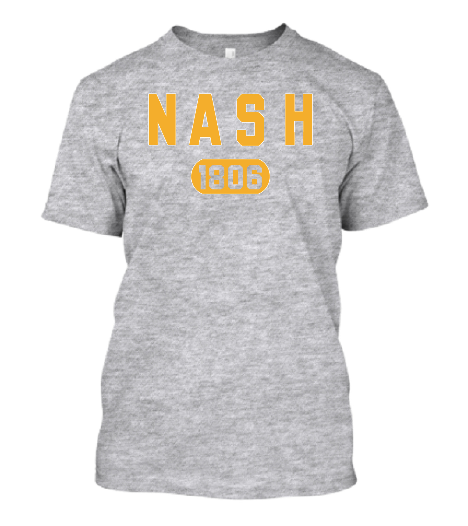 Nash 1806 Retro Varsity Style Yellow Text On Gray Background T-Shirt