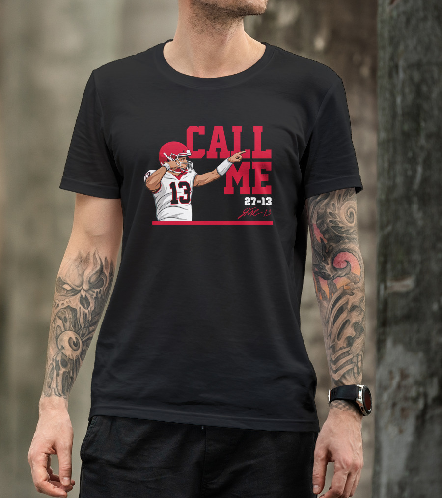 Stetson Bennett Call Me 27-13 Football Player Red Helmet T-Shirt