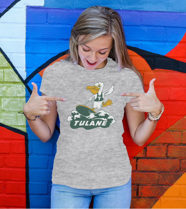Tulane Vintage Surfing Pelican Riding Waves T-Shirt