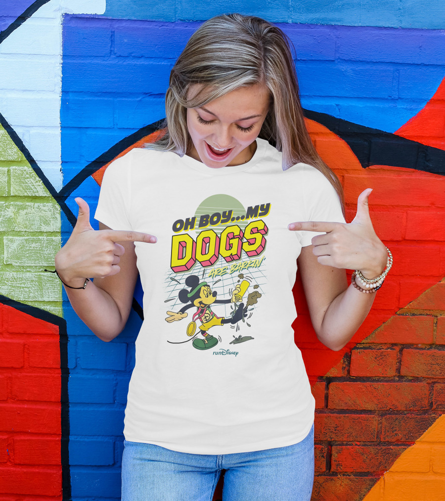 Oh Boy My Dogs Are Barkin RunDisney Mickey Mouse Retro 80s T-Shirt