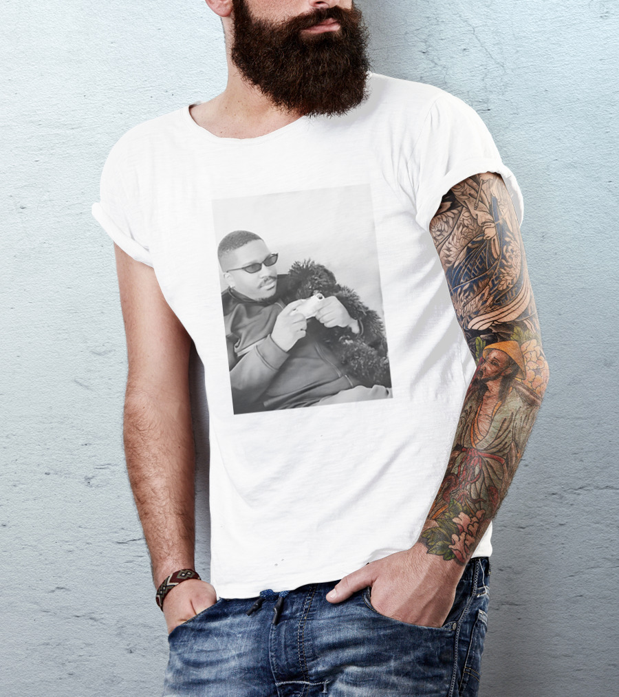 Father's Tiny Shades Relaxing With Pet On Couch T-Shirt