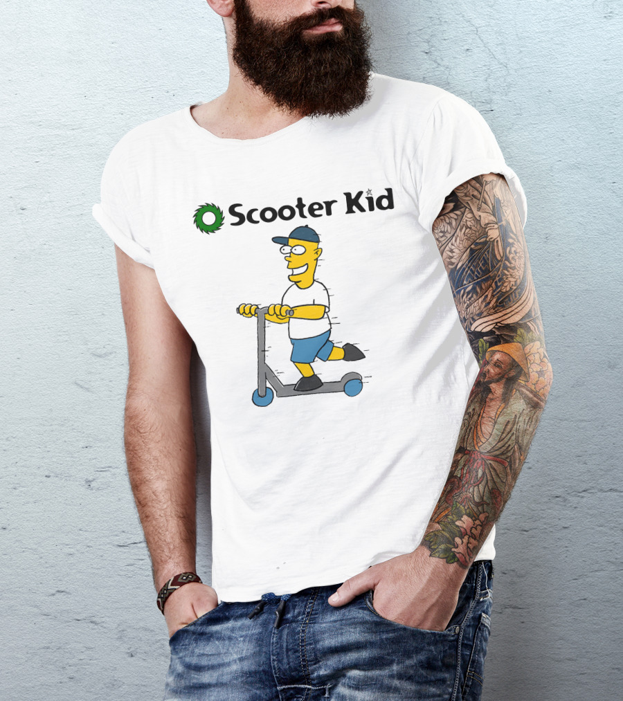 Scooter Kid Cartoon Character Riding Fun T-Shirt
