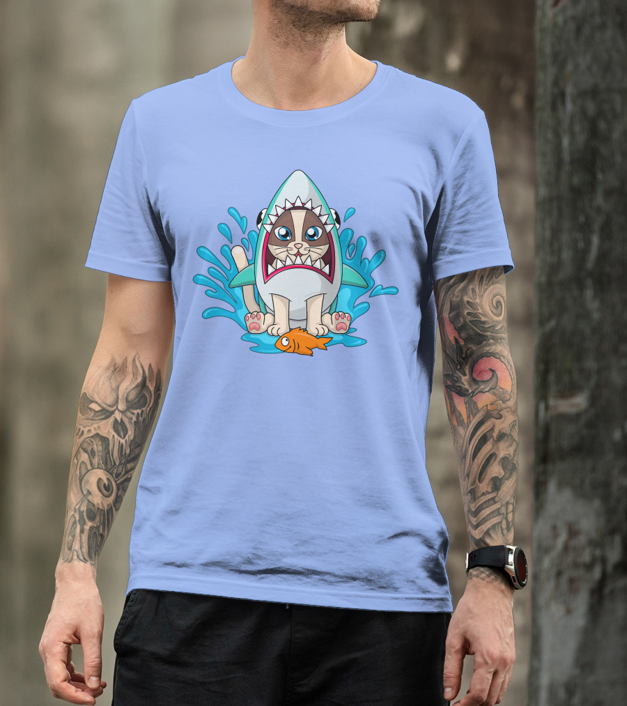 Inquisitormaster Merch Cute Cat Shark Splash Fish T-Shirt
