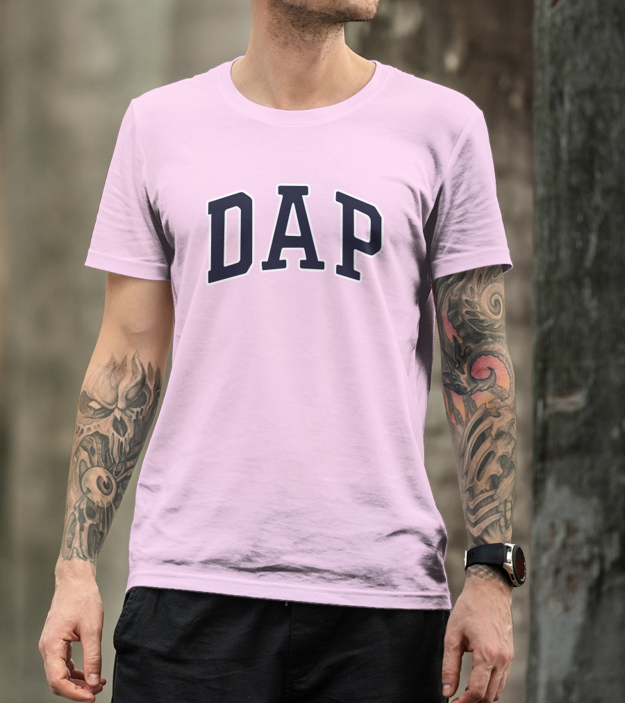 Dap College Style Athletic Lettering Pink Background T-Shirt