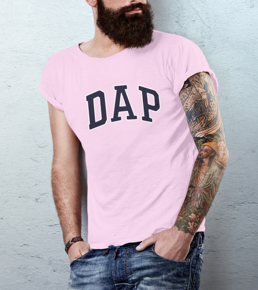 Dap College Style Athletic Lettering Pink Background T-Shirt