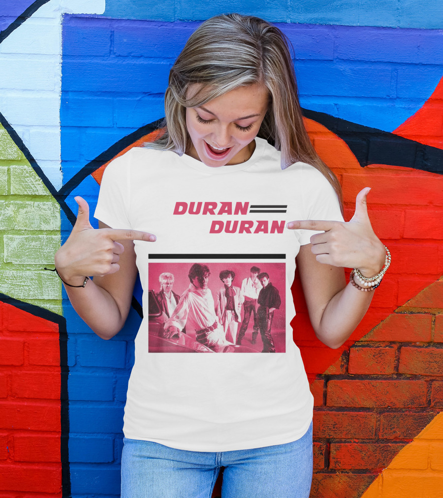 Duran Duran Band Photo With Stylized Logo And Pink Tone T-Shirt