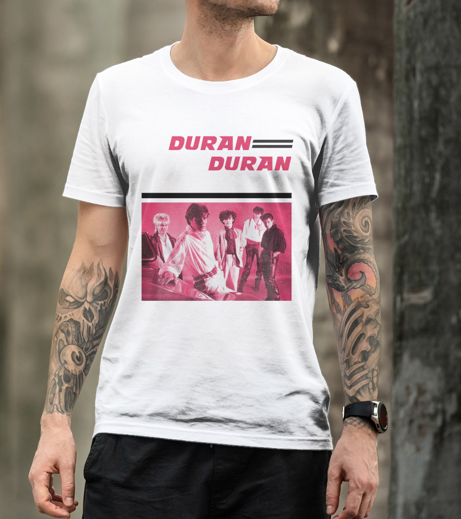 Duran Duran Band Photo With Stylized Logo And Pink Tone T-Shirt