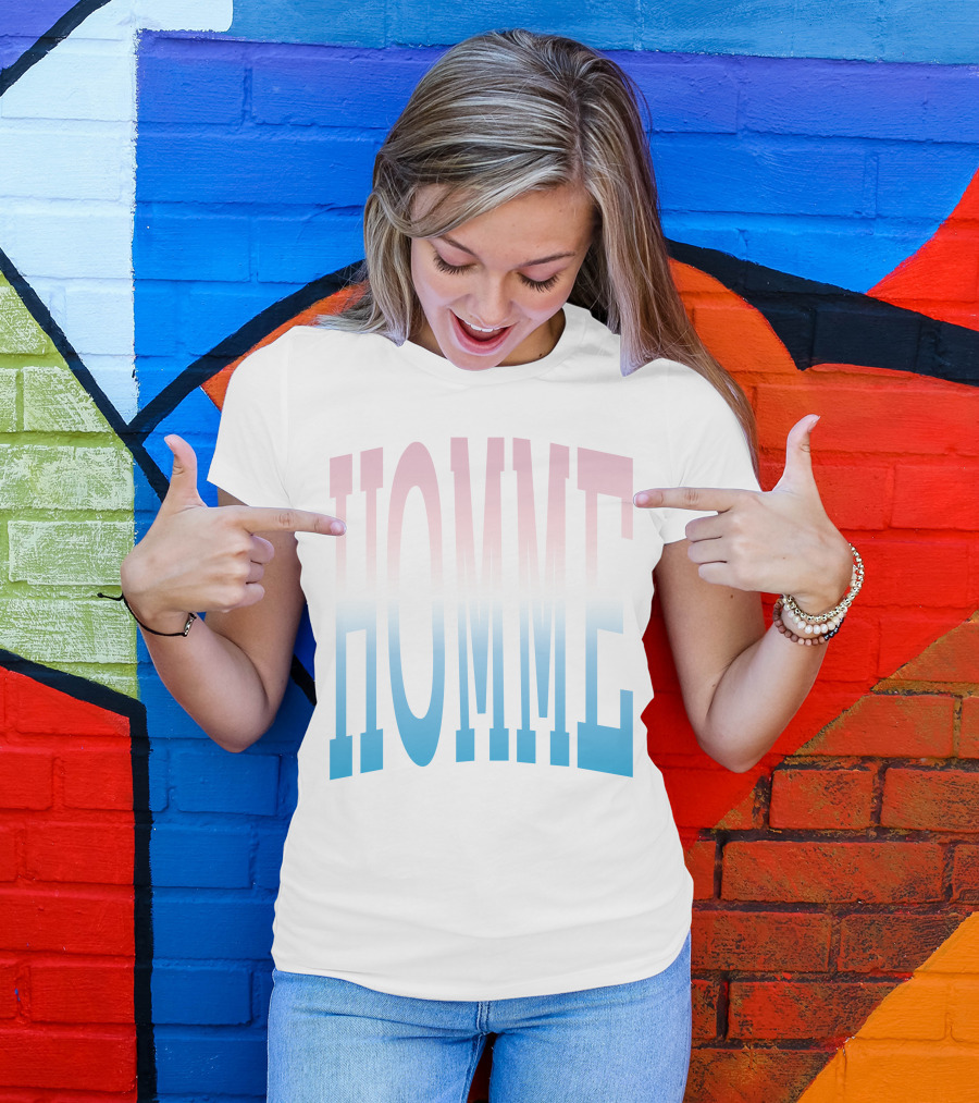Homme Femme Pink Blue Gradient Text T-Shirt