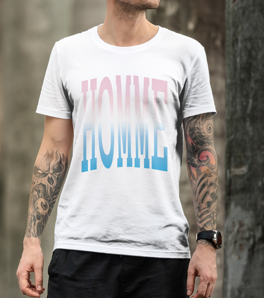 Homme Femme Pink Blue Gradient Text T-Shirt