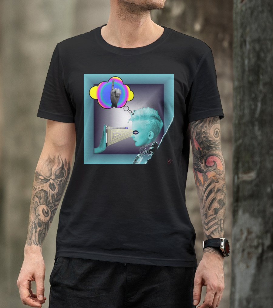 Push In Neon Finger Vision Cube T-Shirt