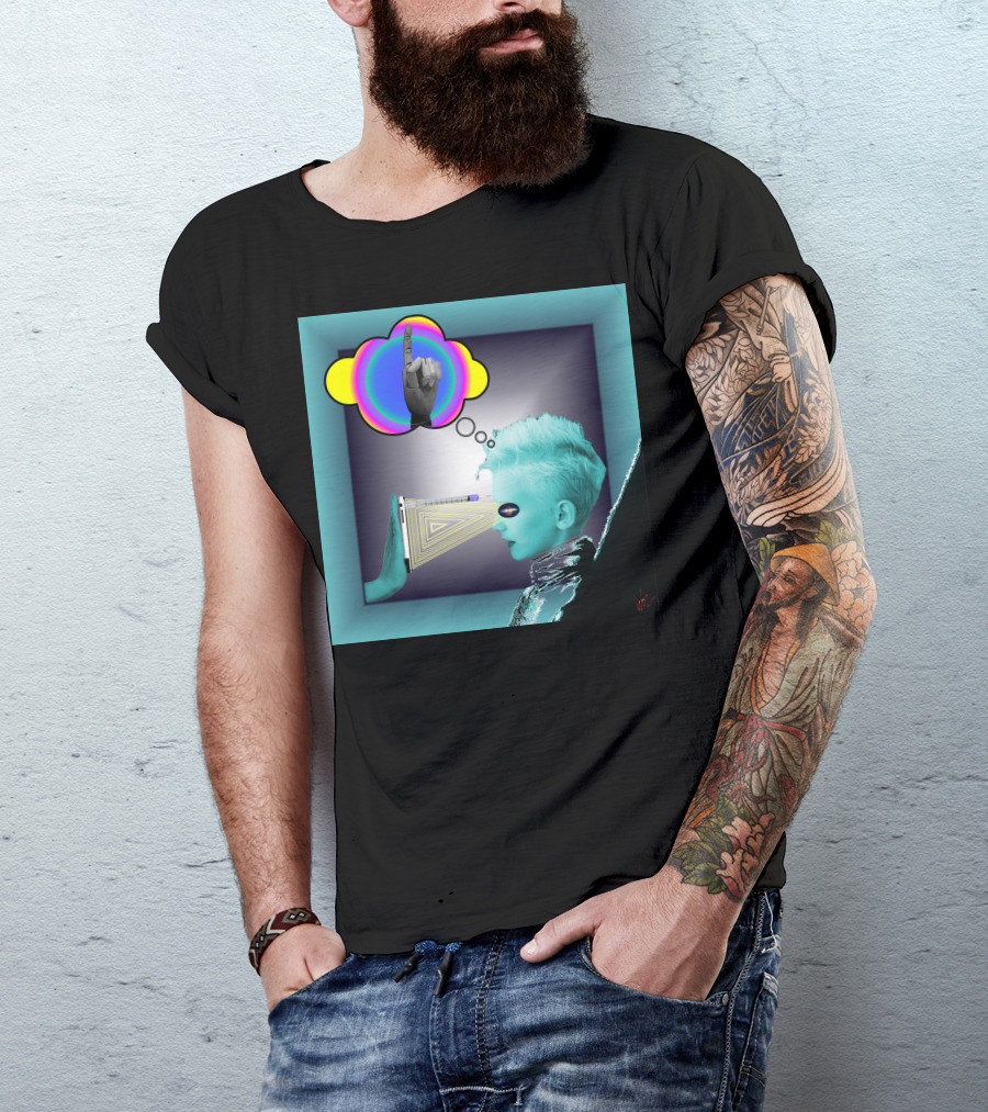 Push In Neon Finger Vision Cube T-Shirt