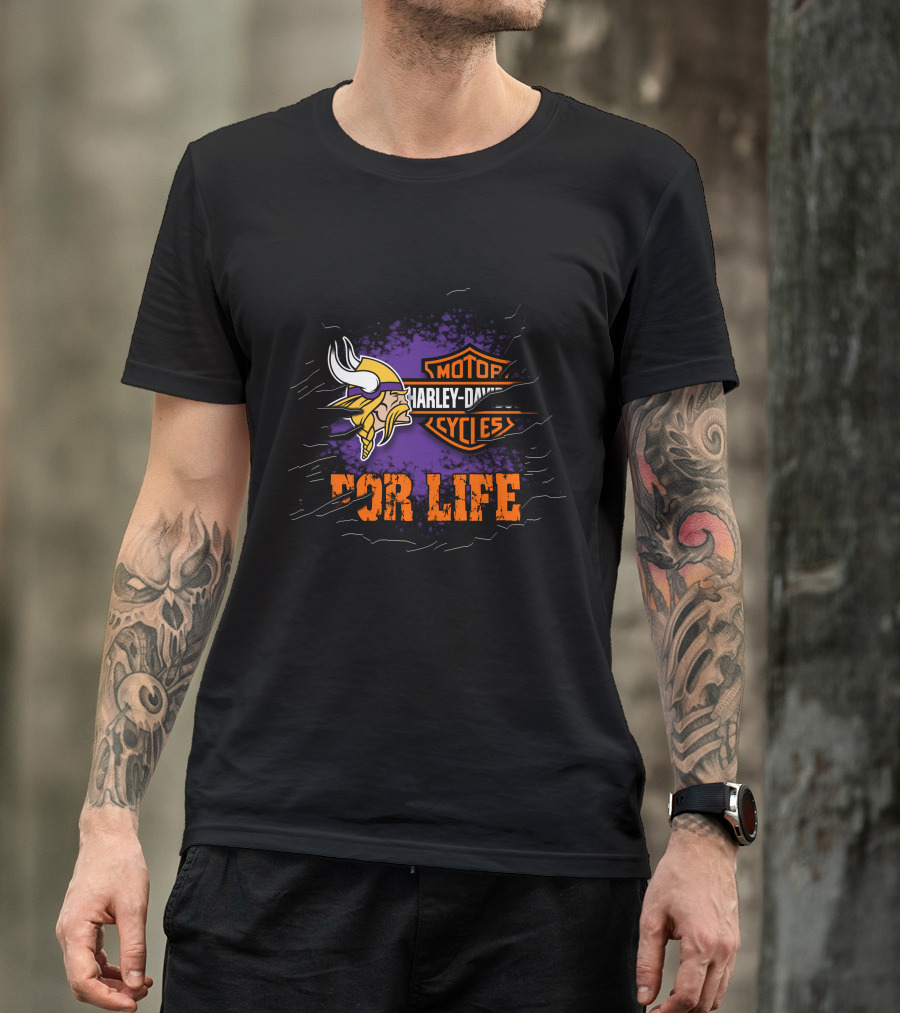 Minnesota Vikings Harley Davidson Motor Cycles For Life T-Shirt