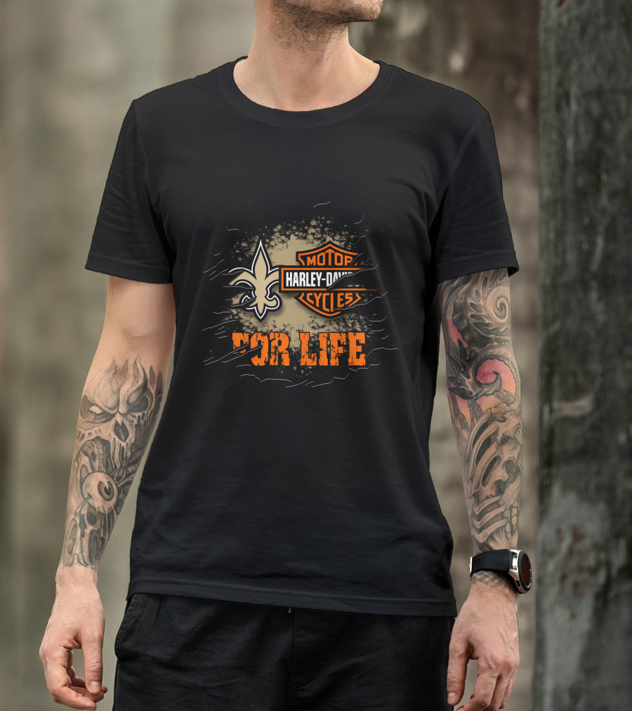 New Orleans Saints Harley Davidson Cycles For Life T-Shirt
