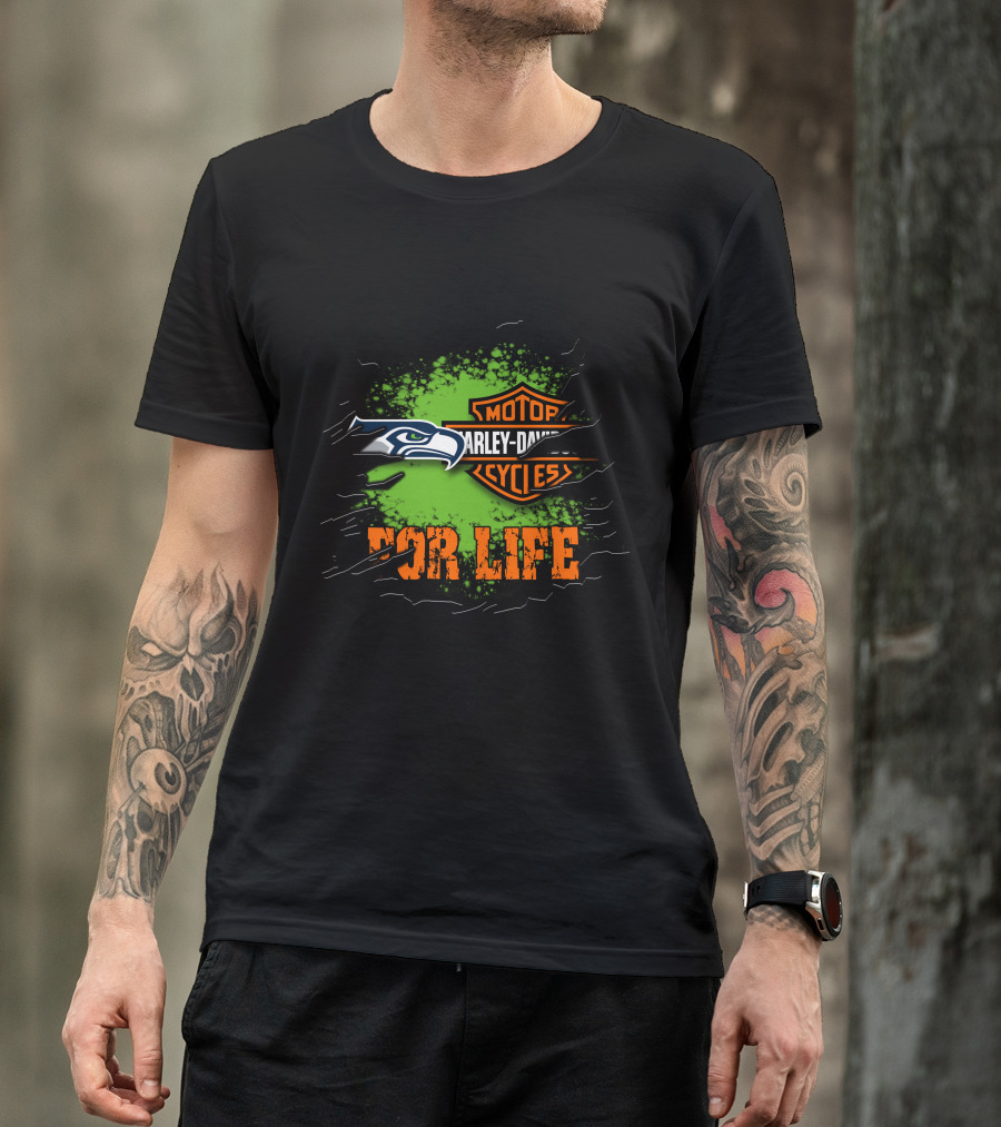 Seattle Seahawks Harley Davidson Cycles For Life T-Shirt