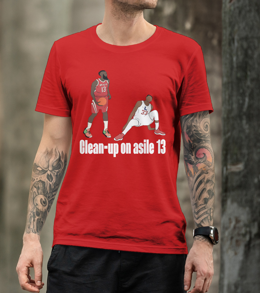 Clean-Up On Asile 13 MVP Number 13 Basketball Action Scene T-Shirt