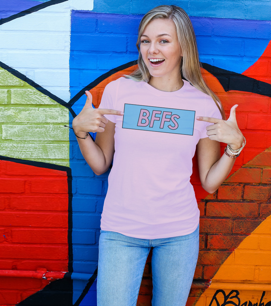 BFFs Podcast Merch Pink And Blue Block Text T-Shirt