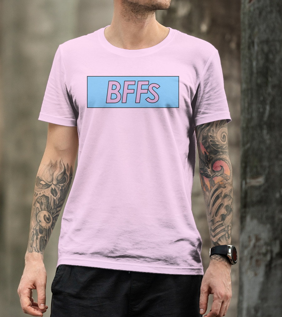 BFFs Podcast Merch Pink And Blue Block Text T-Shirt