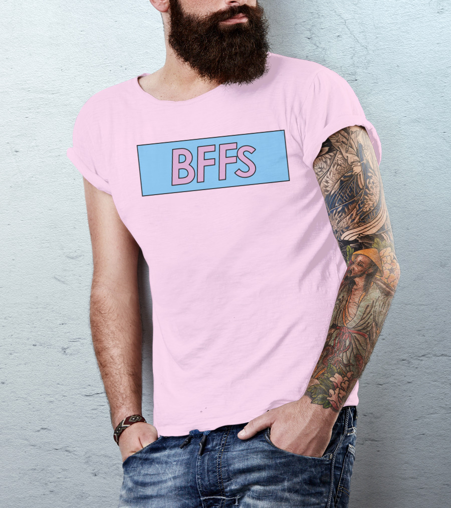 BFFs Podcast Merch Pink And Blue Block Text T-Shirt