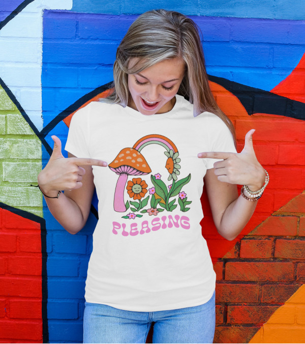 PLEASING Flower Mushroom Rainbow Garden T-Shirt
