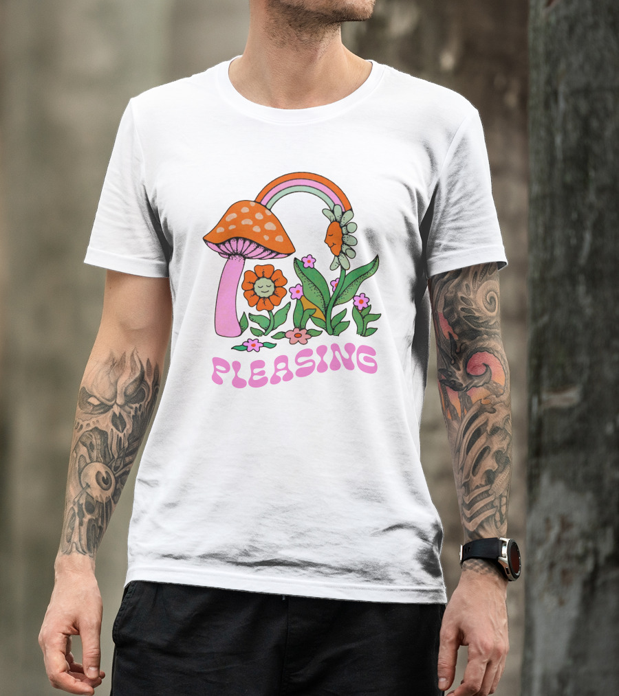 Pleasing Rainbow Mushroom And Floral T-Shirt