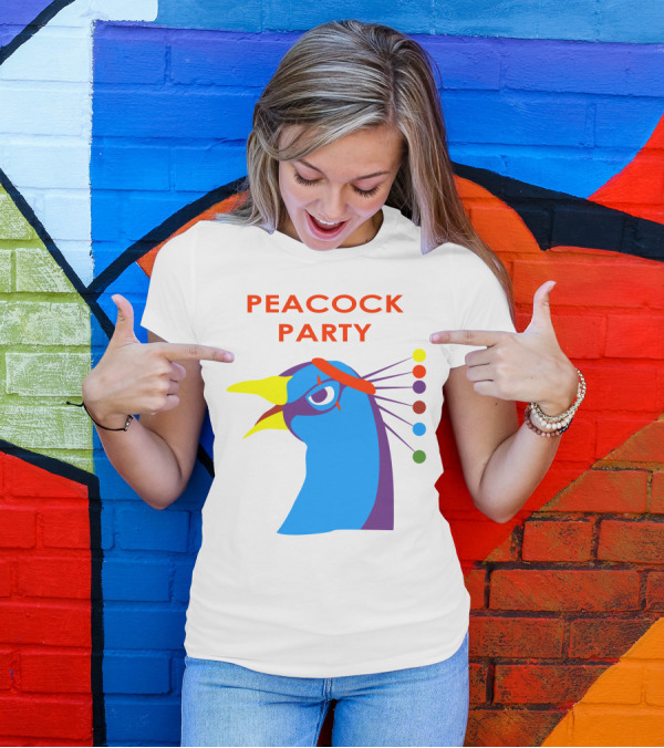 Peacock Party Auburn Blue Bird Colorful Head T-Shirt