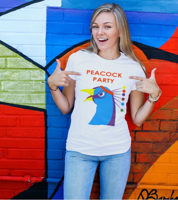 Peacock Party Auburn Blue Bird Colorful Head T-Shirt