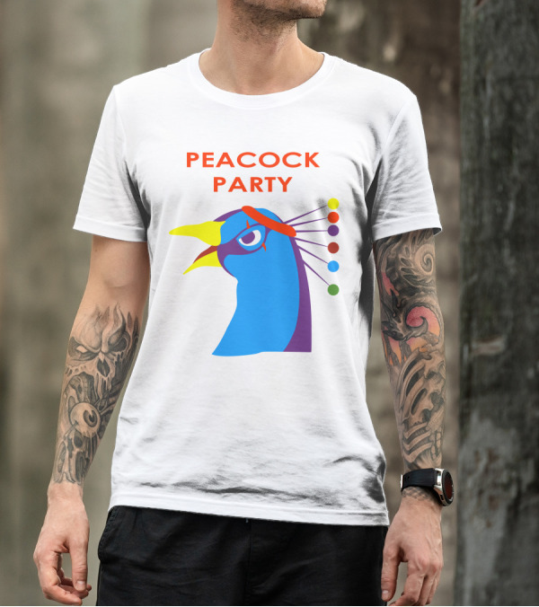 Peacock Party Auburn Blue Bird Colorful Head T-Shirt