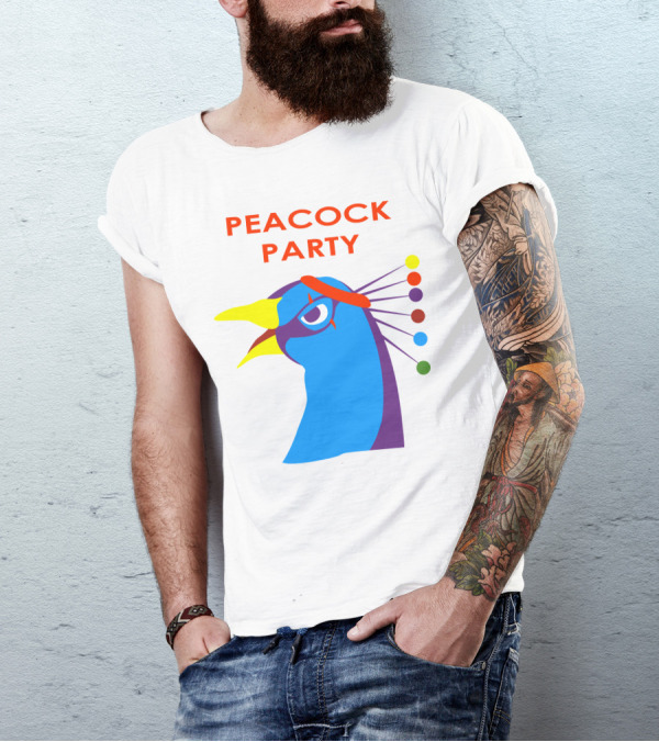 Peacock Party Auburn Blue Bird Colorful Head T-Shirt