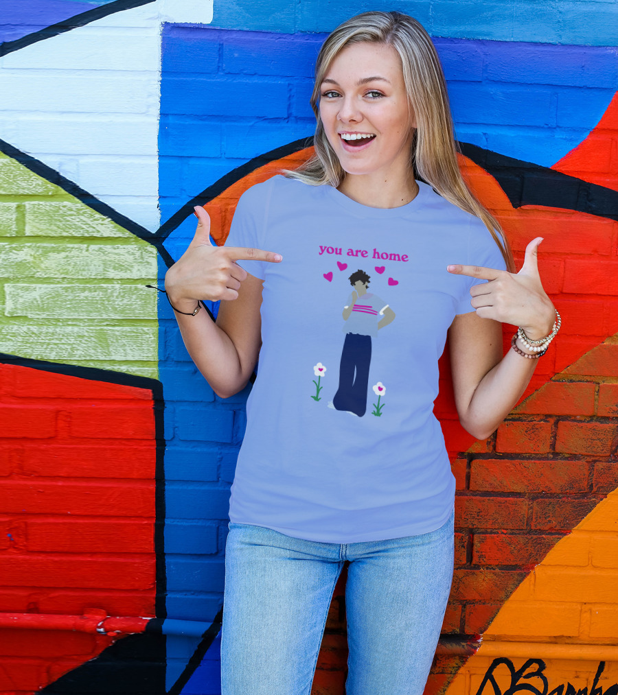 You Are Home Love Heart Flowers Blue T-Shirt