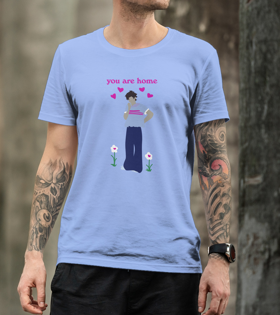 You Are Home Love Heart Flowers Blue T-Shirt