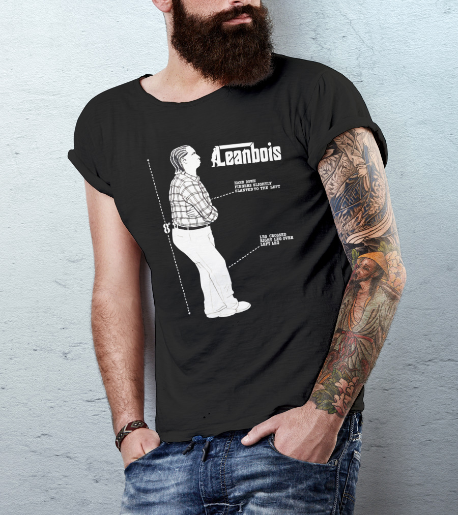 Leanbois Hand Down Fingers Slanted To The Left With Leg Crossed Right Over Left T-Shirt