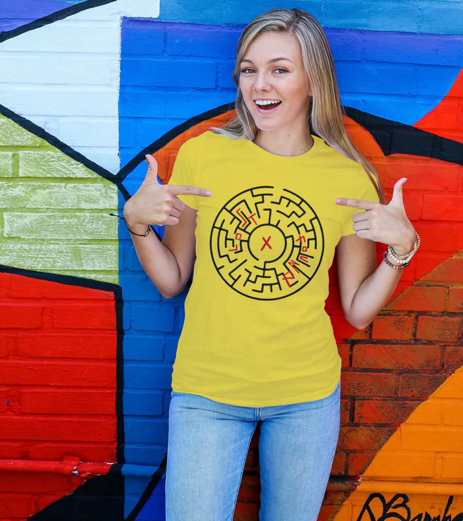 Lost People Found Myself Maze Design Yellow Background T-Shirt