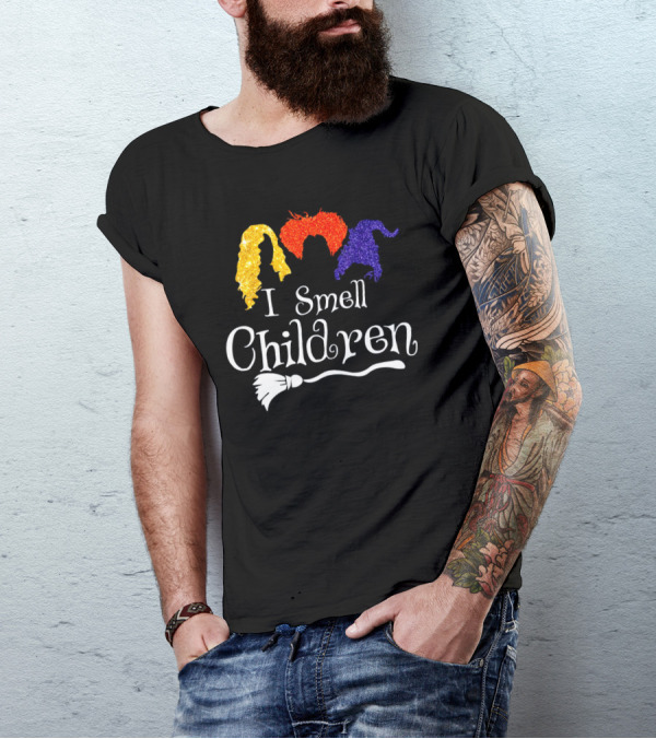 I Smell Children Witch Silhouette Hair Colors Broomstick T-Shirt