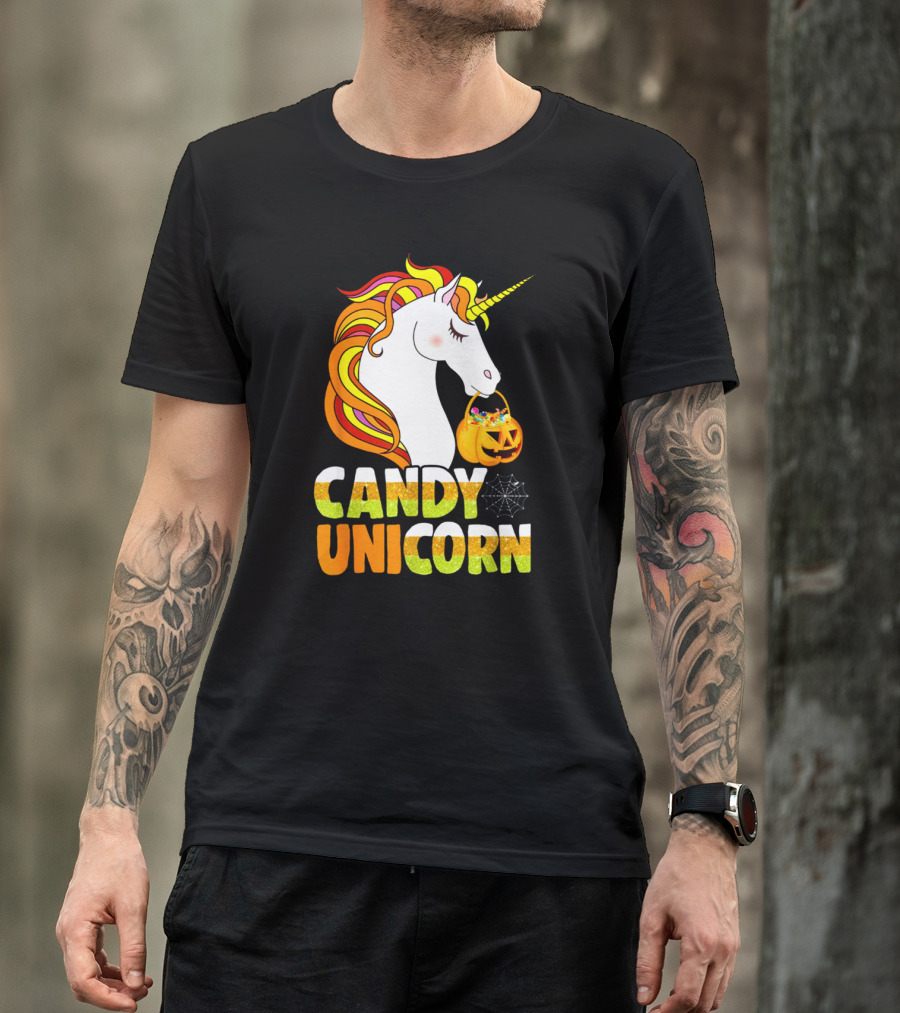 Candy Corn Unicorn Halloween Pumpkin Treats Girls T-Shirt