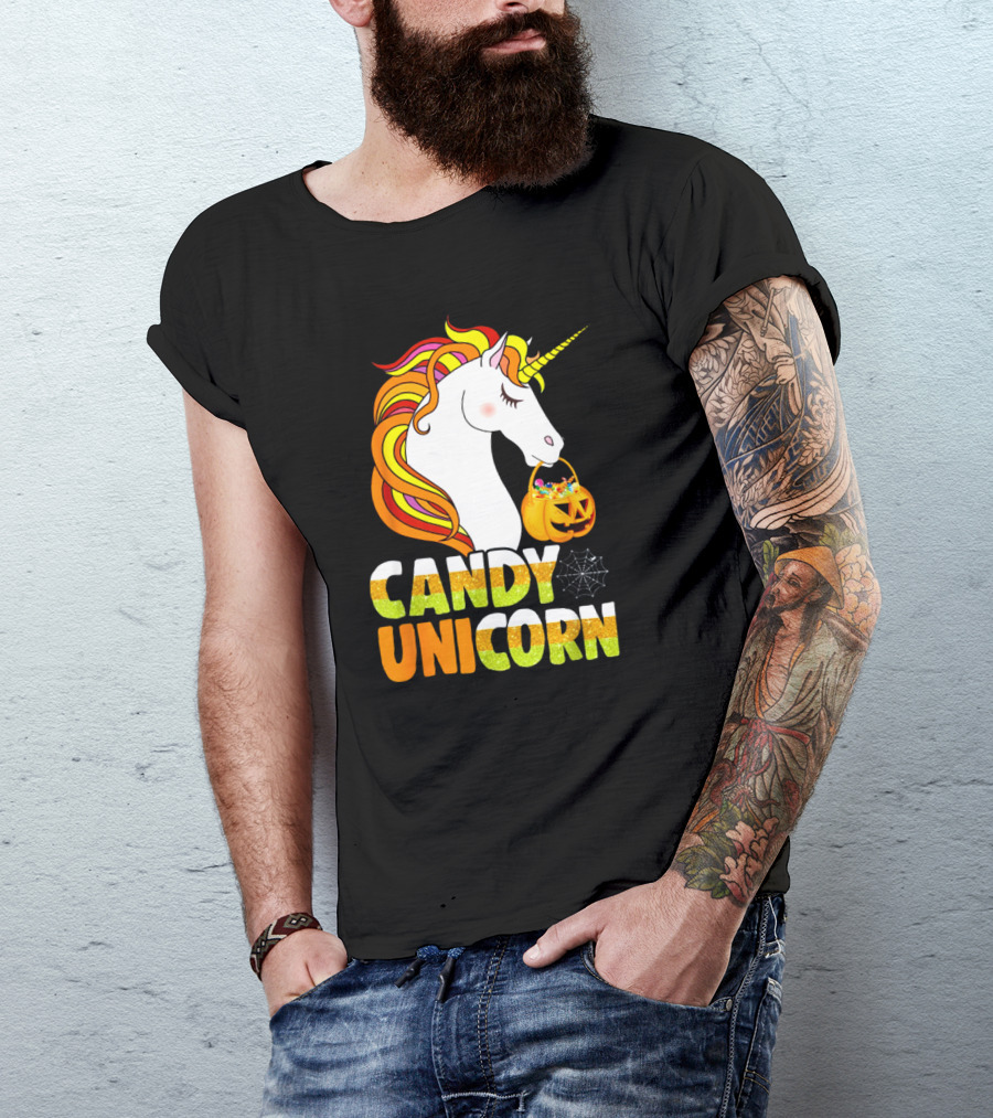 Candy Corn Unicorn Halloween Pumpkin Treats Girls T-Shirt