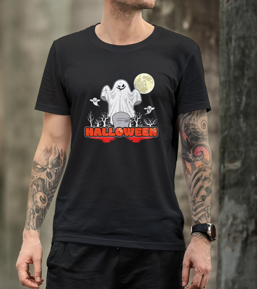 Halloween Ghostly Spirits With Haunted Moonlit Trees T-Shirt